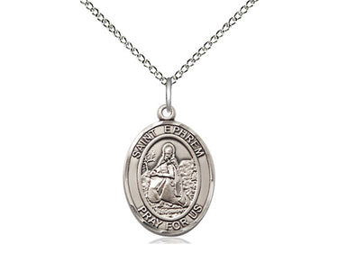Sterling Silver St. Ephrem Catholic Patron Saint Medal Necklace 3/4 x 1/2 inch with 18 inch chain by Bliss