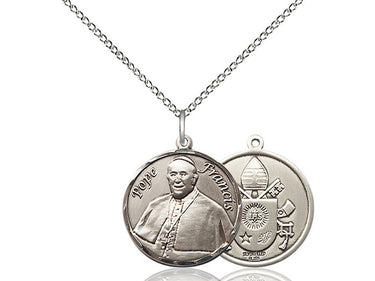 Sterling Silver Pope Francis Round Medal Necklace 3/4 inch by 5/8 inch on 18 inch chain by Bliss