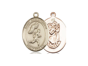 14kt Solid Gold St. Christopher Track and Field Medal Pendant 3/4 inch by 1/2 inch by Bliss Manufacturing