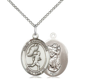 Sterling Silver St. Christopher Track and Field Medal Necklace 3/4x1/2 inch 18 inch Chain Handcrafted by Bliss