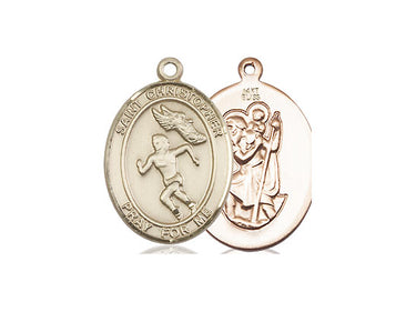 14kt solid gold St. Christopher Track and Field medal pendant 3/4 inch by 1/2 inch medium size handcrafted by Bliss