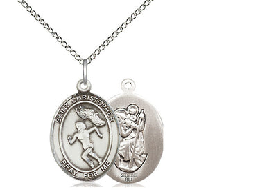 Sterling Silver St Christopher Track and Field Patron Saint Medal Necklace 3/4 inch by 1/2 inch on 18 inch chain by Bliss