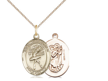 14kt Gold Filled St. Christopher Dance Medal Necklace 3/4 inch by 1/2 inch with 18 inch Chain by Bliss Manufacturing
