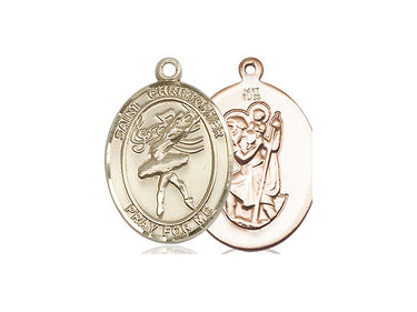 14kt solid gold medium St. Christopher Dance medal pendant 3/4 x 1/2 inches handcrafted by Bliss Manufacturing USA