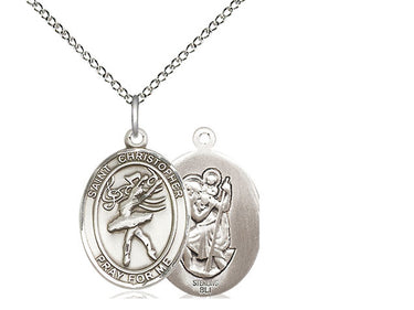 Sterling Silver St Christopher Dance Medal Necklace 3/4 x 1/2 inch pendant on 18 inch chain by Bliss
