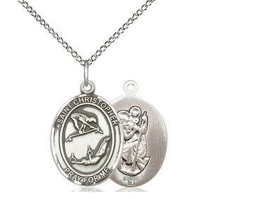 Sterling Silver St. Christopher Gymnastics Medal Necklace 3/4 x 1/2 inch with 18 inch Chain by Bliss