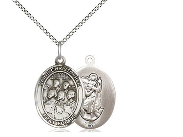 Sterling Silver St. Christopher Patron Saint Medal Necklace 3/4 inch x 1/2 inch on 18 inch Chain by Bliss