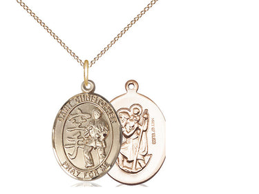 14kt gold filled St. Christopher karate patron saint medal necklace 3/4 x 1/2 inch with 18 inch chain by Bliss