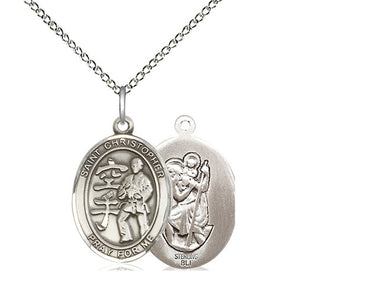 Sterling Silver St Christopher Karate Patron Saint Medal Necklace 3/4 inch by Bliss Manufacturing