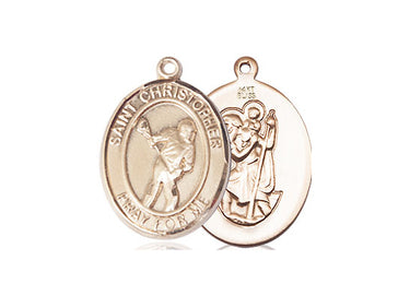 14kt Solid Gold St. Christopher Lacrosse Medal Pendant 3/4 inch x 1/2 inch handcrafted in USA by Bliss