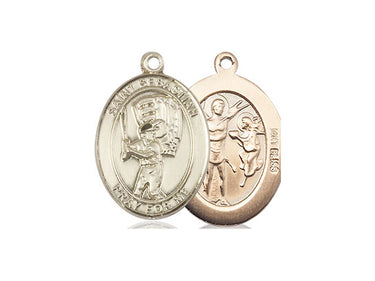 14kt solid gold St. Sebastian baseball medal pendant, 3/4 inch, handcrafted by Bliss Manufacturing