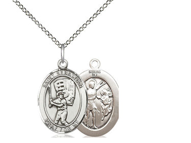 Sterling Silver St Sebastian Baseball Medal Necklace 3/4 inch by 1/2 inch on 18 inch Chain by Bliss