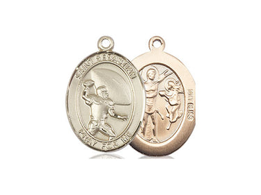 14kt solid gold St. Sebastian football medal pendant 3/4 x 1/2 handcrafted by Bliss Manufacturing USA