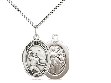 Sterling Silver St. Sebastian Football Medal Necklace 3/4 inch pendant 18 inch chain by Bliss