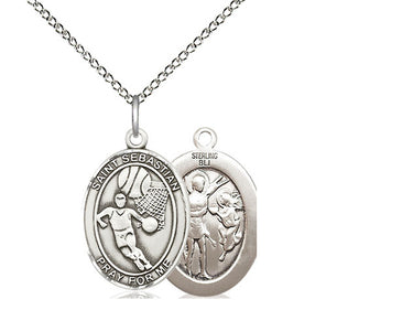 Sterling Silver St. Sebastian Basketball Medal Necklace 3/4 x 1/2 inch with 18 inch Chain by Bliss