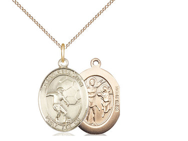 14kt gold filled St. Sebastian soccer medal necklace 3/4 x 1/2 inches with 18 inch curb chain handcrafted by Bliss USA