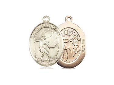 14kt solid gold St. Sebastian soccer medal pendant 3/4 x 1/2 handcrafted by Bliss Manufacturing USA
