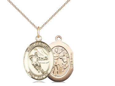 14kt Gold Filled St. Sebastian Hockey Medal Necklace 3/4x1/2 inch pendant 18 inch chain Bliss USA