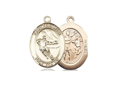 14kt Solid Gold St. Sebastian Hockey Medal Pendant 3/4x1/2 inch by Bliss
