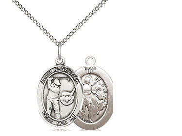 Sterling Silver St. Sebastian Golf Medal Necklace 3/4 x 1/2 inch with 18 inch chain by Bliss