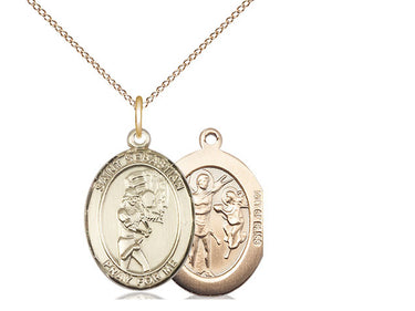 14kt Gold Filled St. Sebastian Softball Patron Saint Medal Necklace 3/4 inch by 1/2 inch on 18 inch chain by Bliss