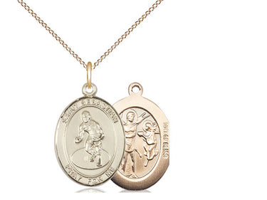 14kt Gold Filled St. Sebastian Wrestling Medal necklace 3/4 inch with 18 inch chain by Bliss