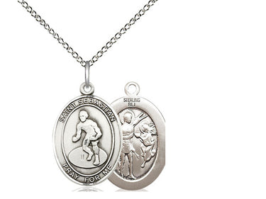 Sterling Silver St. Sebastian Wrestling Medal Necklace 3/4 x 1/2 inch on 18 inch Chain by Bliss