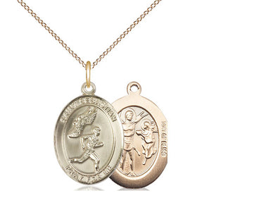 Gold filled St. Sebastian Track and Field medal necklace 3/4 inch pendant on 18 inch curb chain handcrafted by Bliss