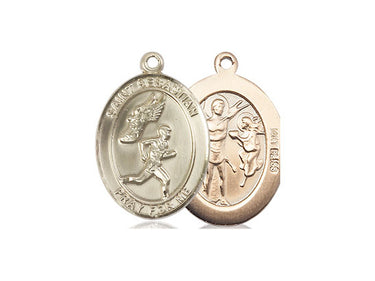 14kt solid gold St. Sebastian track and field medal pendant 3/4 inch by 1/2 inch handmade by Bliss