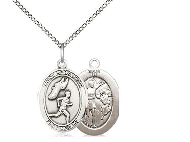 Sterling silver St. Sebastian Track and Field medal necklace 3/4 inch pendant on 18 inch curb chain handcrafted by Bliss