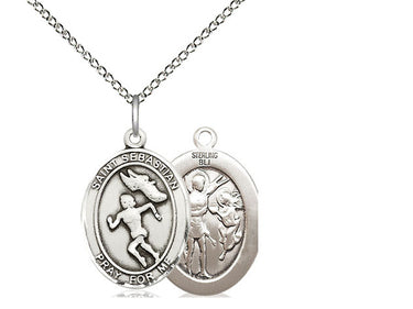 Sterling Silver St. Sebastian Track and Field Medal Necklace with 18 inch chain by Bliss Manufacturing