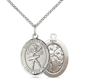Sterling Silver St. Sebastian Dance Patron Saint Medal Necklace 3/4 x 1/2 inch on 18 inch Chain by Bliss