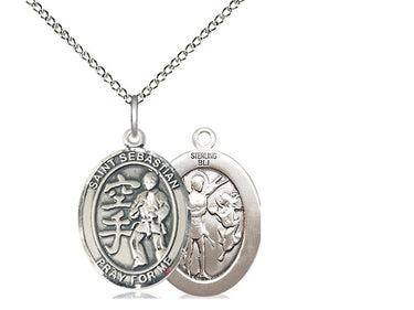 Sterling Silver St. Sebastian Karate Patron Saint Medal Necklace 3/4 x 1/2 inch with 18 inch Chain by Bliss