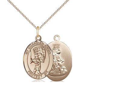 14kt gold filled guardian angel baseball medal necklace, 3/4 inch pendant on 18 inch chain, handcrafted by Bliss