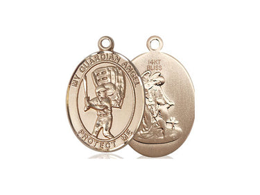 14kt solid gold Guardian Angel baseball medal pendant, 3/4 x 1/2 inches, handcrafted by Bliss Manufacturing