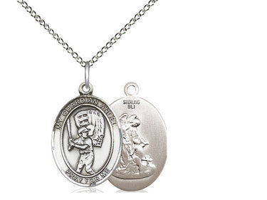 Sterling Silver Guardian Angel Baseball Medal Necklace 3/4 inch pendant 18 inch chain Bliss Manufacturing