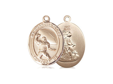 14kt solid gold Guardian Angel football medal pendant, 3/4 x 1/2 inches, handcrafted in USA by Bliss