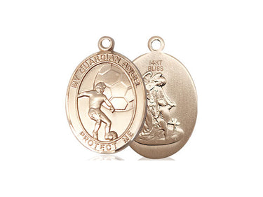 14kt Solid Gold Guardian Angel Soccer Medal Pendant 3/4 x 1/2 inches handcrafted by Bliss