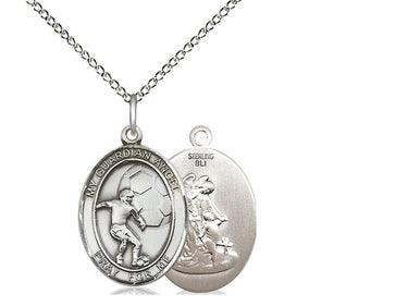 Sterling Silver Guardian Angel Soccer Medal Necklace 3/4 x 1/2 inches with 18 inch chain by Bliss