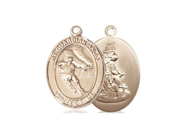 14kt Solid Gold Guardian Angel Hockey Medal Pendant 3/4x1/2 inch by Bliss