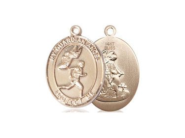 14kt Solid Gold Guardian Angel Track and Field Men Medal Pendant 3/4 x 1/2 inch handcrafted by Bliss