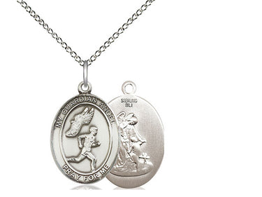 Sterling Silver Guardian Angel Track and Field Medal Necklace 3/4 inch by 1/2 inch on 18 inch chain by Bliss