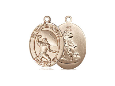 14kt Solid Gold Guardian Angel Track and Field Medal Pendant 3/4 x 1/2 inch handcrafted by Bliss