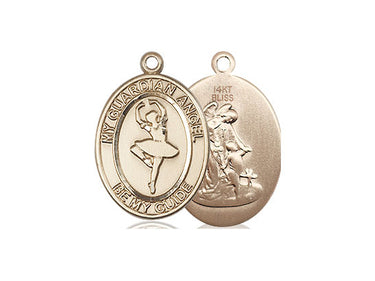 14kt Solid Gold Guardian Angel Dance Medal Pendant 3/4 x 1/2 inch by Bliss Manufacturing
