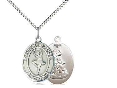 Medium Sterling Silver Guardian Angel Dance Medal Necklace 3/4 x 1/2 on 18 Inch Chain by Bliss