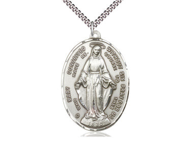 Sterling Silver Extra Large Immaculate Conception Medal Necklace 1 7/8 x 2 1/8 on 24 inch Chain by Bliss