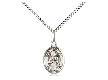 Sterling Silver St. Agatha Patron Saint Medal Necklace, Small 1/2 x 1/4 inch, 18 inch Chain, Handcrafted by Bliss