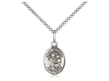 Small sterling silver St. Anthony of Padua patron saint medal necklace with 18 inch chain, 1/2 x 1/4 inch, handmade by Bliss Manufacturing USA