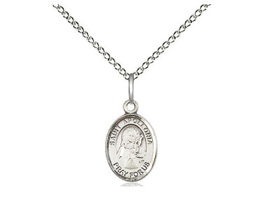 Small sterling silver St. Apollonia patron saint medal necklace with 18 inch chain, 1/2 x 1/4 inch, handmade by Bliss Manufacturing USA