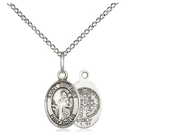 Sterling Silver St. Benedict patron saint medal necklace with 18 inch chain, small 1/2 inch pendant, handcrafted by Bliss